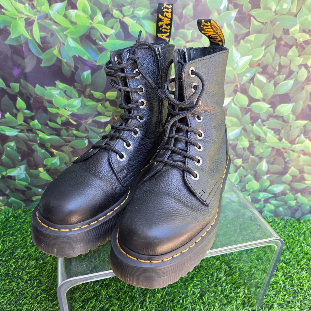 Dr. Martens Jadon III Pisa Leather Platform Boots Black 8-Eye Zip 26378001 USL 8